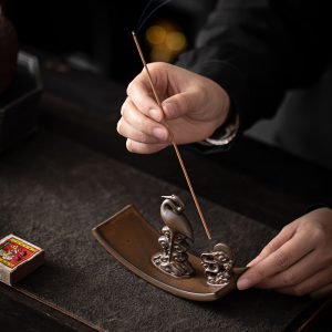 Vintage Chinese Crane Ceramic Stick Incense Burner Holder