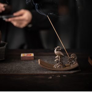 Vintage Chinese Crane Ceramic Stick Incense Burner Holder