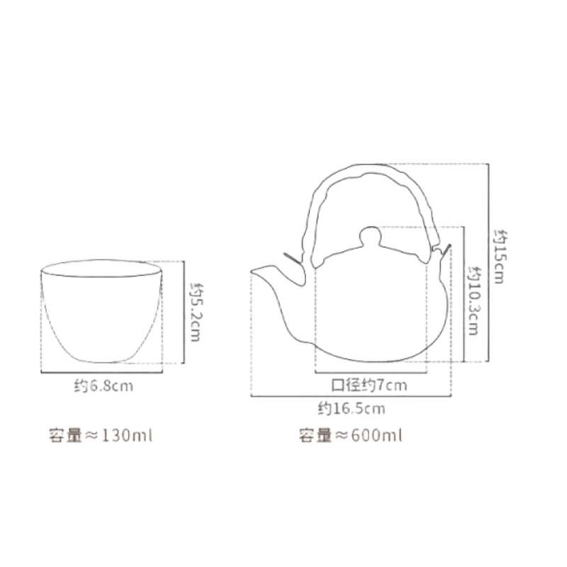 Vintage Porcelain Hand-painted Geometric Pattern Japanese Teapot Set With Bamboo Handle Vintage Porcelain Hand-painted Geometric Pattern Japanese Teapot Set With Bamboo Handle