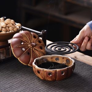 Vintage Pumpkin Ceramic Charcoal and Powder Cone Incense Burner Holder