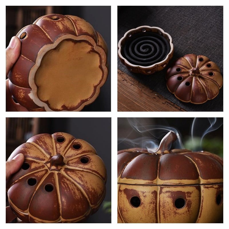 Vintage Pumpkin Ceramic Charcoal and Powder Cone Incense Burner Holder Vintage Pumpkin Ceramic Charcoal and Powder Cone Incense Burner Holder