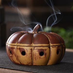Vintage Pumpkin Ceramic Charcoal and Powder Cone Incense Burner Holder