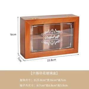 Vintage Wooden Tea Bag Organizer And Storage Box With Acrylic Glass Cover