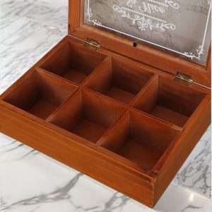 Vintage Wooden Tea Bag Organizer And Storage Box With Acrylic Glass Cover