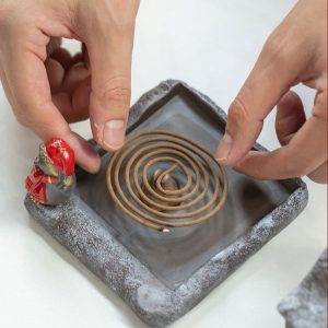 White and Gold Christmas House with Smoking chimney Log Cabin Incense Burner