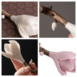 White and Pink Magnolia Ceramic Stick Incense Burner Holder