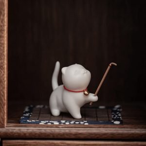 White and Red Cute Cat-Shaped Stick Incense Burner Holder