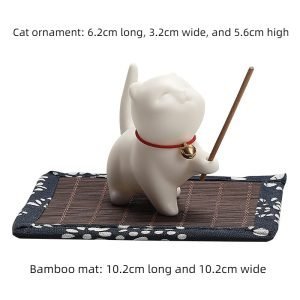 White and Red Cute Cat-Shaped Stick Incense Burner Holder