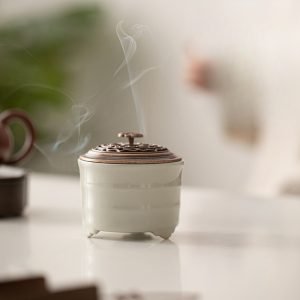 White and Teal Porcelain Charcoal and Powder Cone Incense Burner Holder