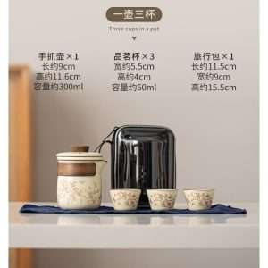 Antique Wisteria Pattern Porcelain Travel Tea And Coffee Set With Case