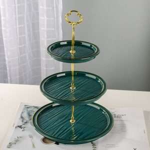 Ideas Wooden Texture Green Ceramics Afternoon 3 Tier High Tea And Coffee Plate Stand
