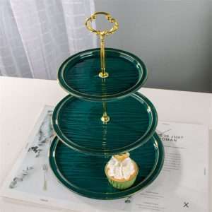 Ideas Wooden Texture Green Ceramics Afternoon 3 Tier High Tea And Coffee Plate Stand