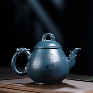 10.9 Oz Authentic Handmade Blue Dragon Egg Chinese Yixing Clay Zisha Teapot With Maker's Marks