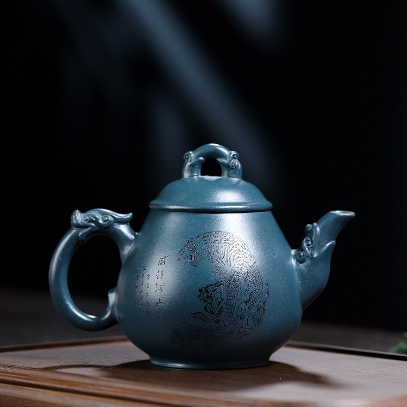 10.9 Oz Authentic Handmade Blue Dragon Egg Chinese Yixing Clay Zisha Teapot With Maker’s Marks 10.9 Oz Authentic Handmade Blue Dragon Egg Chinese Yixing Clay Zisha Teapot With Maker's Marks