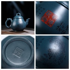 10.9 Oz Authentic Handmade Blue Dragon Egg Chinese Yixing Clay Zisha Teapot With Maker's Marks