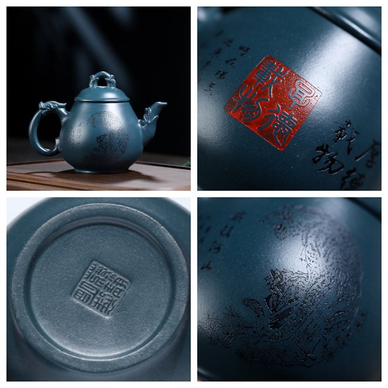 10.9 Oz Authentic Handmade Blue Dragon Egg Chinese Yixing Clay Zisha Teapot With Maker’s Marks 10.9 Oz Authentic Handmade Blue Dragon Egg Chinese Yixing Clay Zisha Teapot With Maker's Marks
