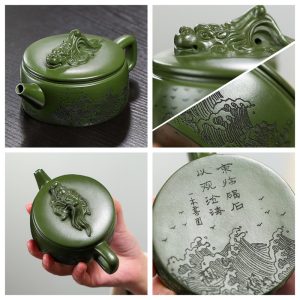 7.1oz Best Dragon Out To Sea Theme Green Yixing Clay Zisha Chinese Teapot With Certificate