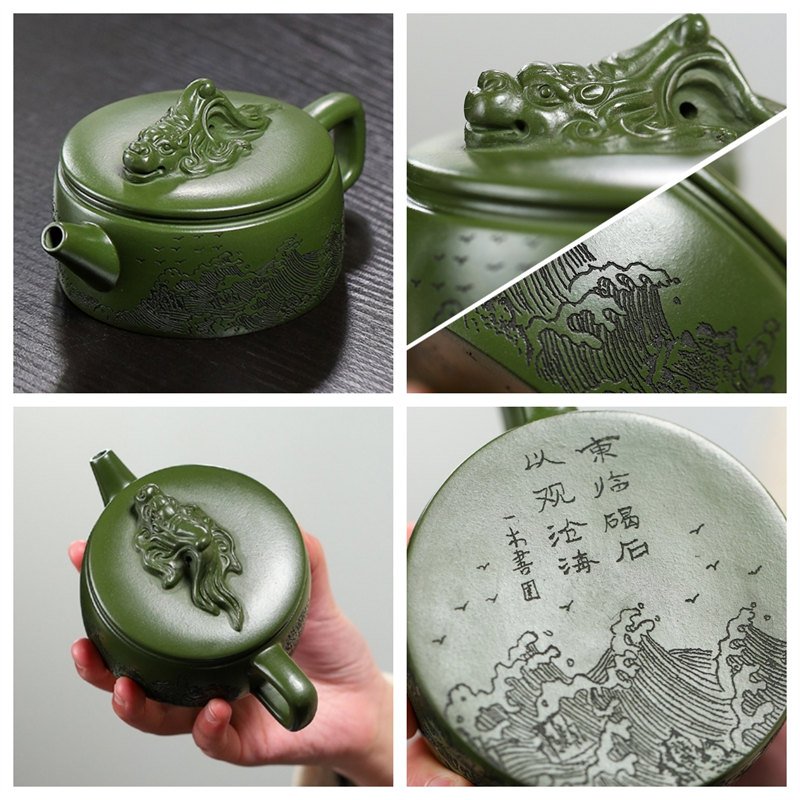 7.1oz Best Dragon Out To Sea Theme Green Yixing Clay Zisha Chinese Teapot With Certificate 7.1oz Best Dragon Out To Sea Theme Green Yixing Clay Zisha Chinese Teapot With Certificate
