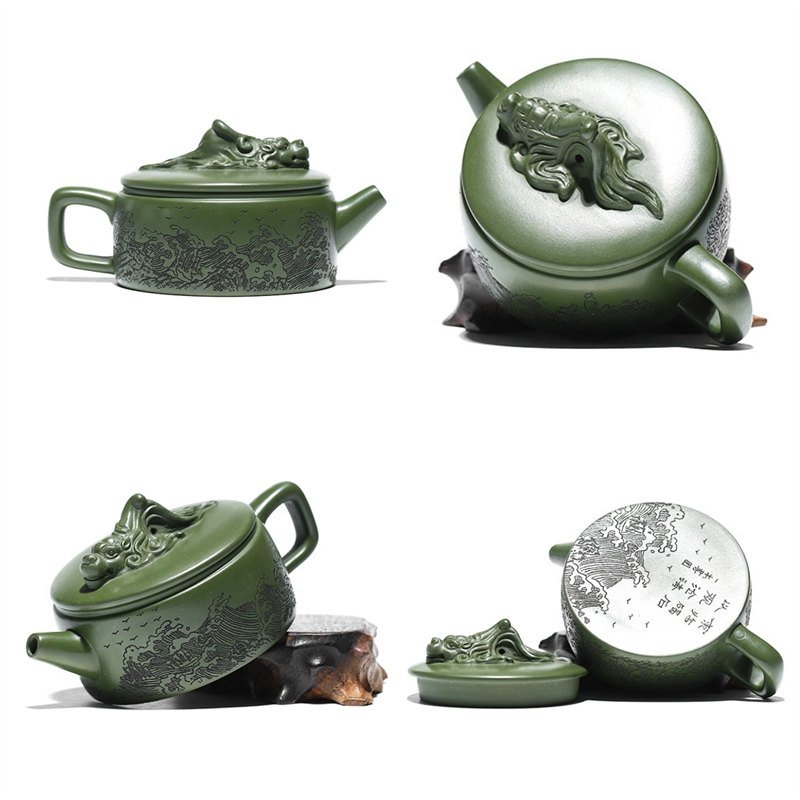 7.1oz Best Dragon Out To Sea Theme Green Yixing Clay Zisha Chinese Teapot With Certificate 7.1oz Best Dragon Out To Sea Theme Green Yixing Clay Zisha Chinese Teapot With Certificate