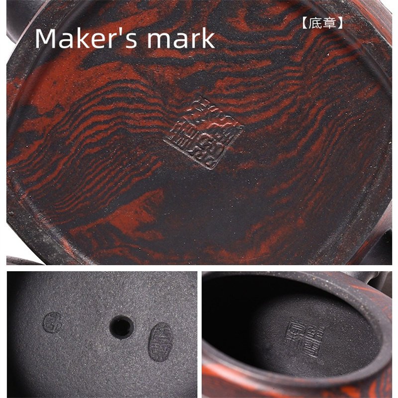11.1 Oz Large Bamboo Leaf Pattern Black Chinese Yixing Purple Clay Teapot With Maker’s Marks 11.1 Oz Large Bamboo Leaf Pattern Black Chinese Yixing Purple Clay Teapot With Maker's Marks