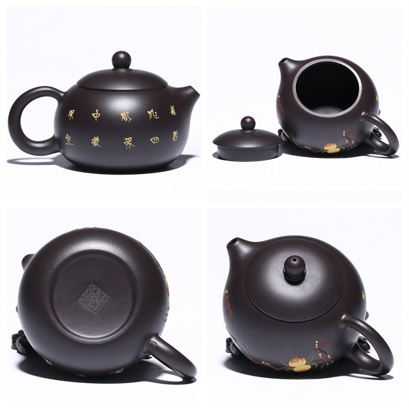 8.4 Oz Bat And Peach Pattern Handmade Real Chinese Yixing Purple Clay Teapot For Sale 8.4 Oz Bat And Peach Pattern Handmade Real Chinese Yixing Purple Clay Teapot For Sale