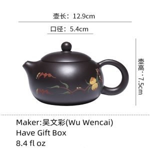 8.4 Oz Bat And Peach Pattern Handmade Real Chinese Yixing Purple Clay Teapot For Sale
