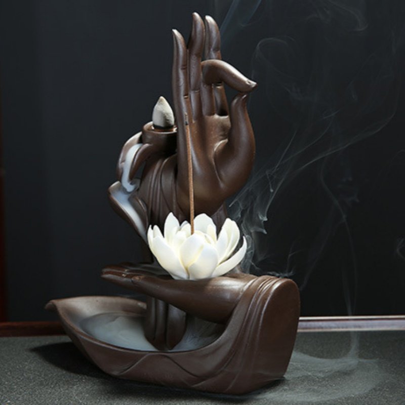 Zen Buddha Hand Purple Clay Ceramic Backflow and Waterfall Incense Burner Zen Buddha Hand Purple Clay Ceramic Backflow and Waterfall Incense Burner