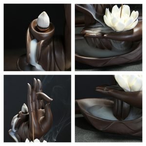 Zen Buddha Hand Purple Clay Ceramic Backflow and Waterfall Incense Burner