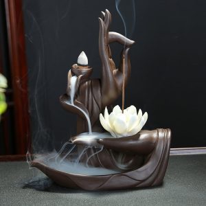 Zen Buddha Hand Purple Clay Ceramic Backflow and Waterfall Incense Burner