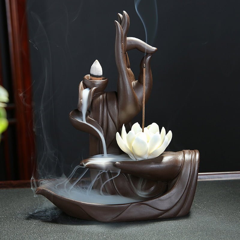 Zen Buddha Hand Purple Clay Ceramic Backflow and Waterfall Incense Burner Zen Buddha Hand Purple Clay Ceramic Backflow and Waterfall Incense Burner