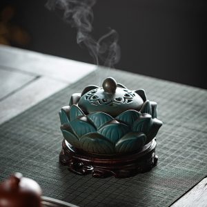 Zen Lotus Vintage Ceramic Charcoal and Powder Cone Incense Burner Holder