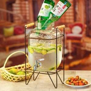 1 And 2.2 Gallon Elegant Glass Sun Tea Jar Container With Stand And Spigot For Vintage Lovers