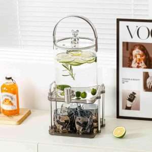 Modern Gallon Glass Sun Tea Jar Set With Stand And Spigot