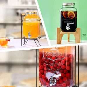 1 And 2.2 Gallon Elegant Glass Sun Tea Jar Container With Stand And Spigot For Vintage Lovers