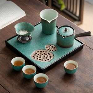 Green Hand Painted Lotus Pattern Traditional Porcelain Japanese Tea Service Set