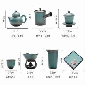 Green Hand Painted Lotus Pattern Traditional Porcelain Japanese Tea Service Set