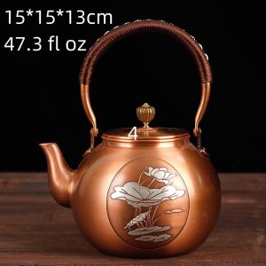 47.3 Fl Oz Antique Handmade Solid Lotus Pattern Silver On Copper Teapot Kettle