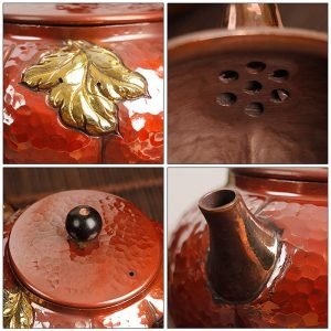 10.1 Fl Oz Vintage Hammered Annealing Golden Leaf Copper Tea Kettle For Sale