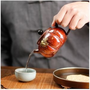 10.1 Fl Oz Vintage Hammered Annealing Golden Leaf Copper Tea Kettle For Sale