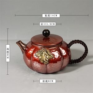 10.1 Fl Oz Vintage Hammered Annealing Golden Leaf Copper Tea Kettle For Sale