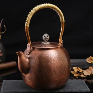 50.6 Fl Oz Large Vintage English Solid Hammered Copper Tea And Water Kettle