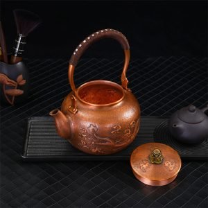50.6 Fl Oz Large Best Antique Old Carved Dragon Copper Teapot Kettle For Sale