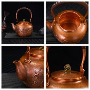 50.6 Fl Oz Large Best Antique Old Carved Dragon Copper Teapot Kettle For Sale
