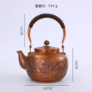 50.6 Fl Oz Large Best Antique Old Carved Dragon Copper Teapot Kettle For Sale