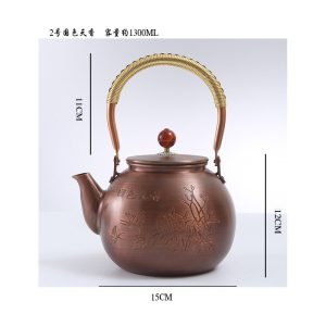 43.9 Fl Oz Antique Solid Copper Teapot Kettle With Peony Butterfly Pattern