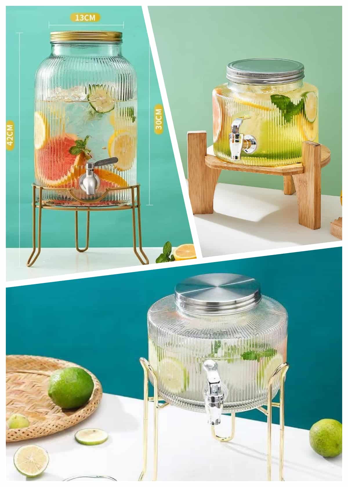 0.8 And 1.6 Gallon Crystal Clear Glass Sun Tea Jar Set With Wooden And Metal Stand 0.8 And 1.6 Gallon Crystal Clear Glass Sun Tea Jar Set With Wooden And Metal Stand