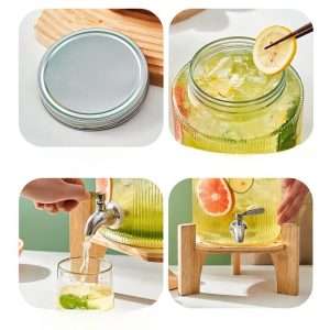 0.8 And 1.6 Gallon Crystal Clear Glass Sun Tea Jar Set With Wooden And Metal Stand