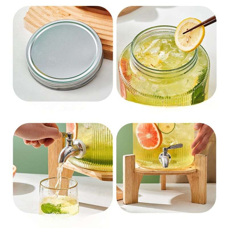 0.8 And 1.6 Gallon Crystal Clear Glass Sun Tea Jar Set With Wooden And Metal Stand 0.8 And 1.6 Gallon Crystal Clear Glass Sun Tea Jar Set With Wooden And Metal Stand