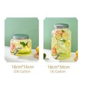 0.8 And 1.6 Gallon Crystal Clear Glass Sun Tea Jar Set With Wooden And Metal Stand