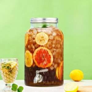 Diamond Gallon Glass Sun Tea Jar Set with Wooden Stand and Spigot